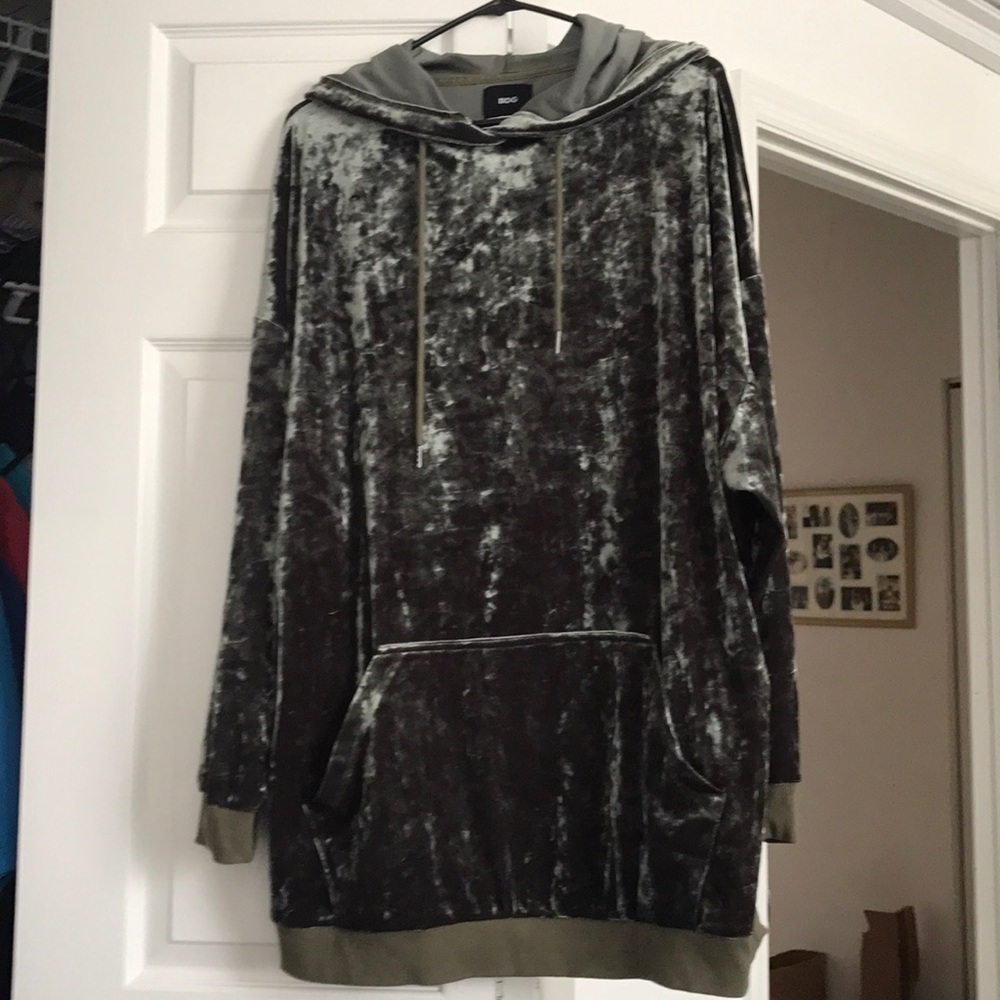BDG Oversized olive green velvet hoodie / dress